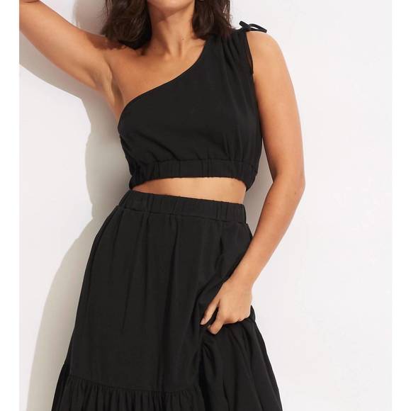 NEW SEAFOLLY one shoulder crop top in knit black - Picture 1 of 7